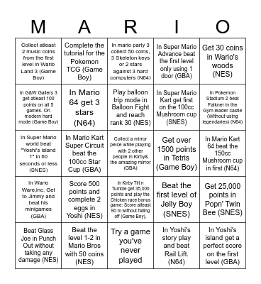 Nintnedo Online Bingo Card