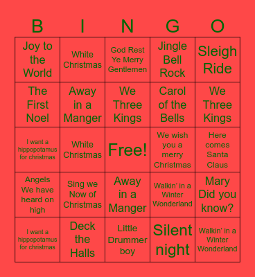 Christmas Song Bingo Card