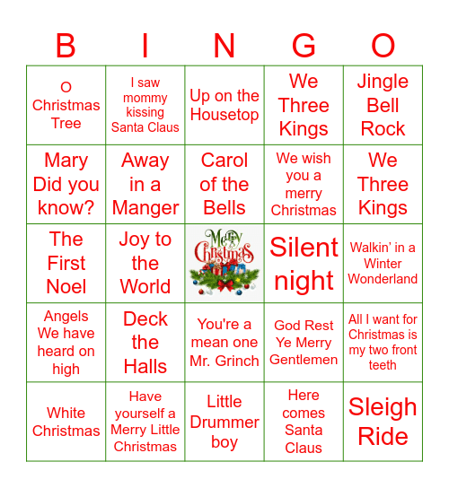 Christmas Song Bingo Card