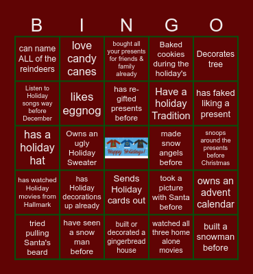 Virtual Holiday Bingo Card