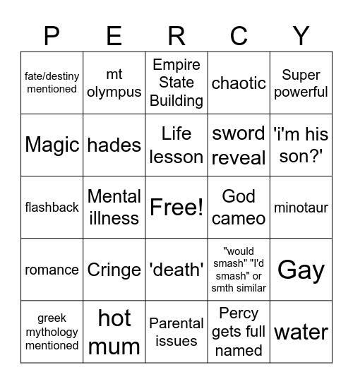Percy Jackson Bingo Card