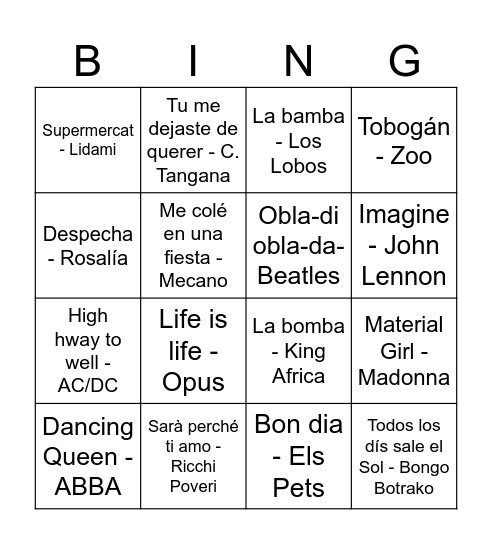 MUSICAL Bingo Card