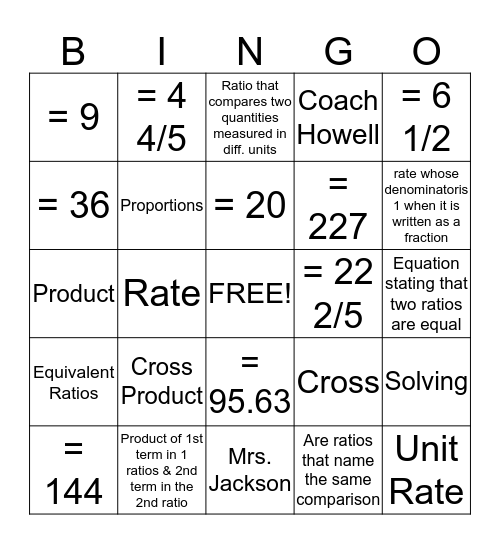 7th Grade - 4-3 - Solving Proportions Bingo Card
