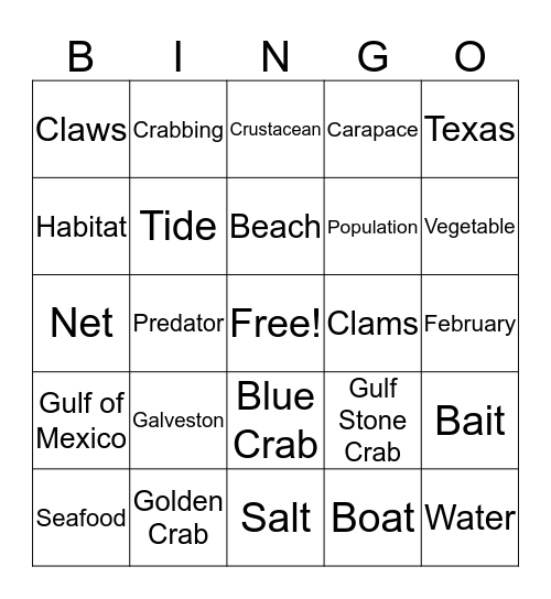 Crabs Bingo Card