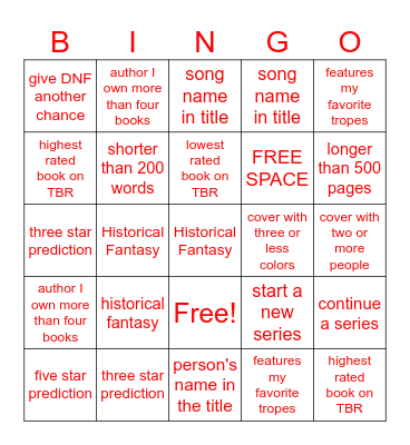 TBR Bingo Card