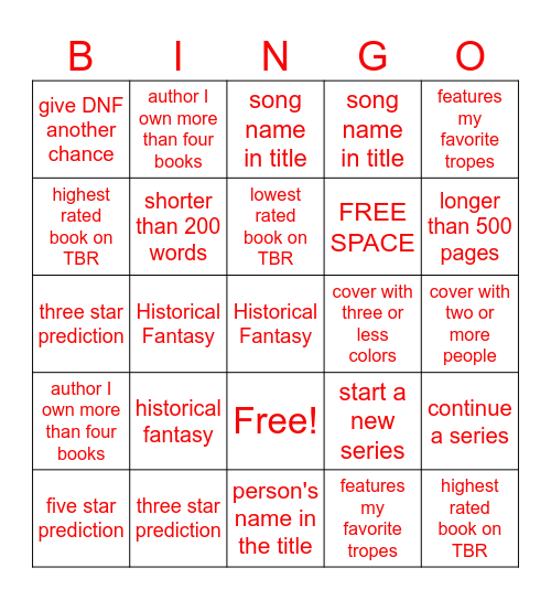 TBR Bingo Card