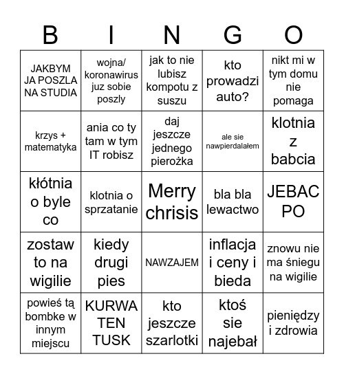 Bingo święta 2023 Bingo Card