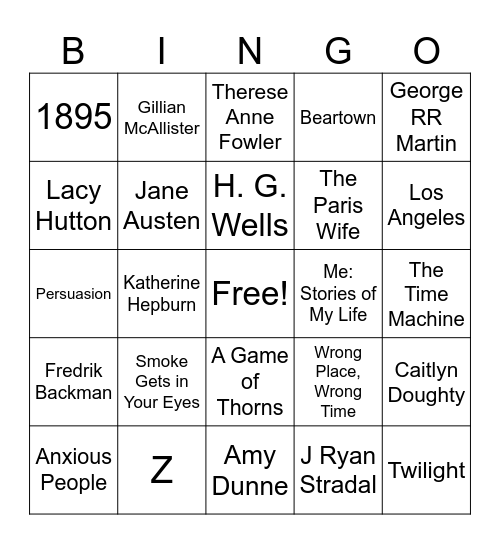 WildFlyer Book Club 2023 Bingo Card