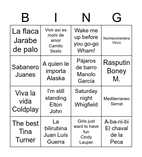 MUSICAL Bingo Card