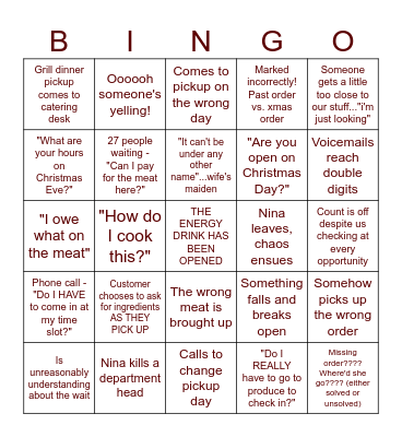 CATERING HOLIDAY BINGOOOOOOOOO Bingo Card