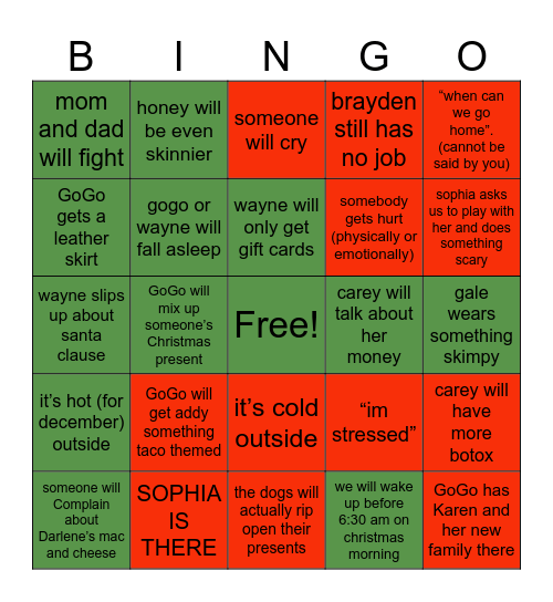 Family Christmas Bingo!!! Bingo Card