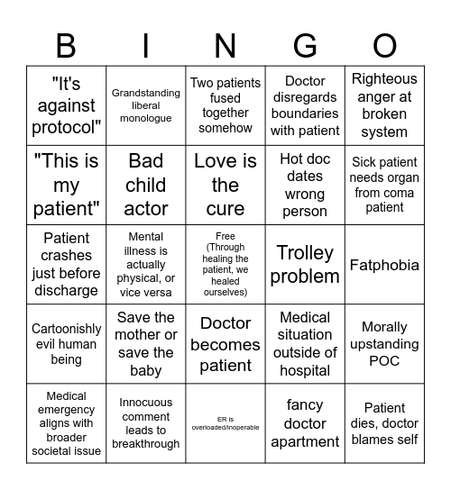 Medical drama bingo Card