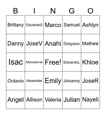 After School Bingo Card