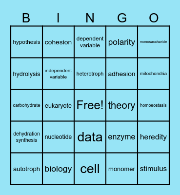Biology BINGO - Units 1-2 Bingo Card