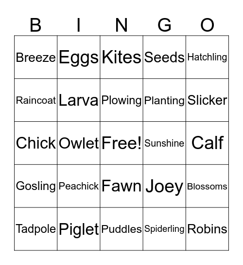 Spring Bingo Card