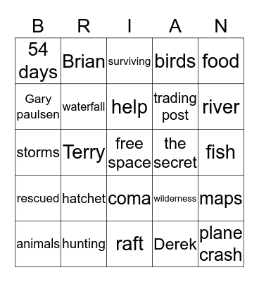 Hatchet and The river Bingo Card