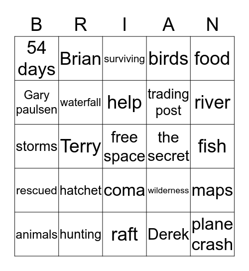 Hatchet and The river Bingo Card