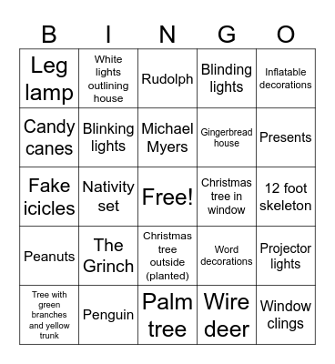 Christmas Decoration Bingo Card