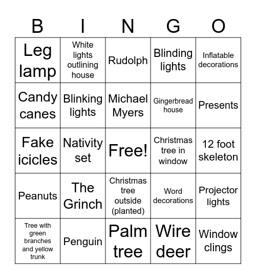 Christmas Decoration Bingo Card