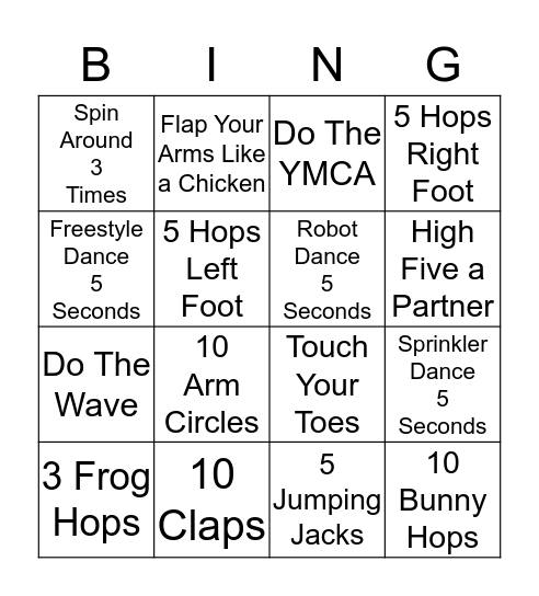 Movement Bingo! Bingo Card