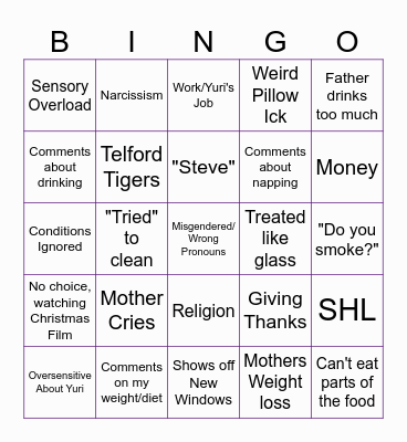 Christmas Family Bingo Card