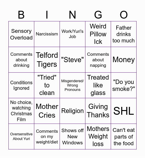 Christmas Family Bingo Card