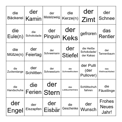 Winter Wörter Bingo Card
