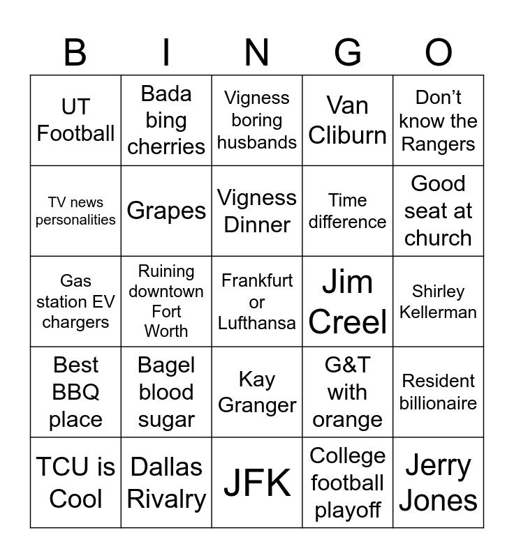 TX Bingo Card