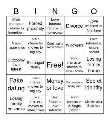 Hallmark movies Bingo Card