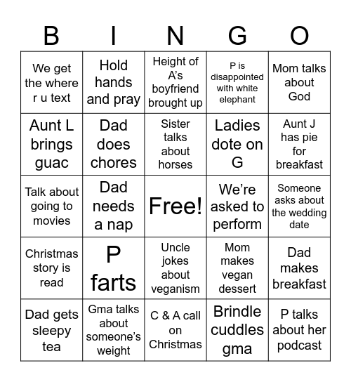 Her Fam Bingo Card