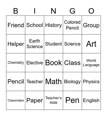 Classroom Bingo 1 Bingo Card