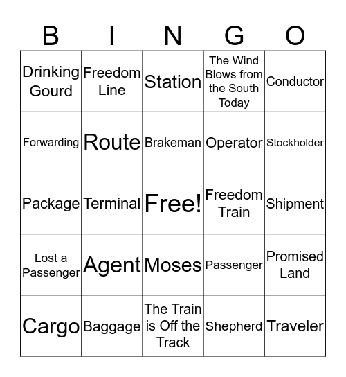 Henry's Freedom Train Bingo Card