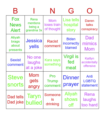 Merry Xmas Ya Filthy Animals Bingo Card