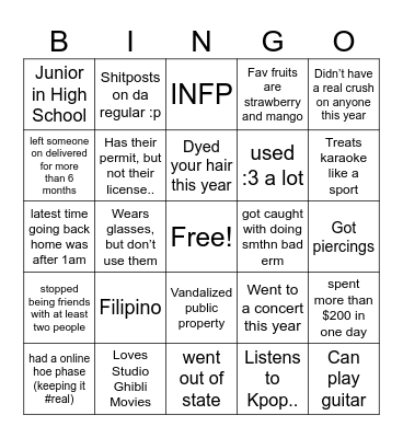 josh’s bingo Card