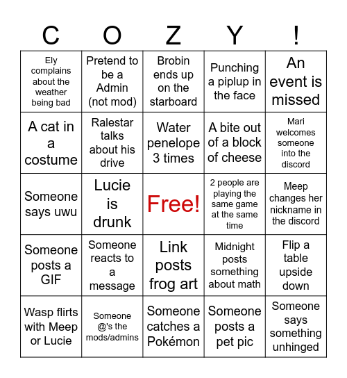 Cozy Corner Bingo Card