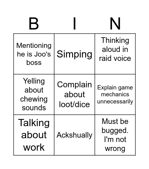 Untitled Bingo Card