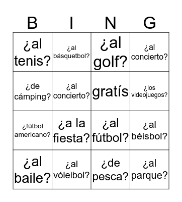 ¿Qué juegas?/¿Adónde vas? Bingo Card