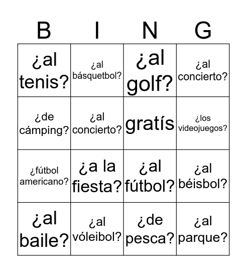 ¿Qué juegas?/¿Adónde vas? Bingo Card