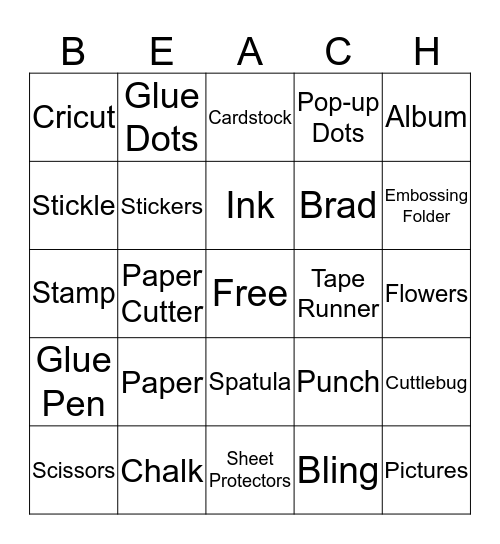 Scrapbook Beach Bingo Card