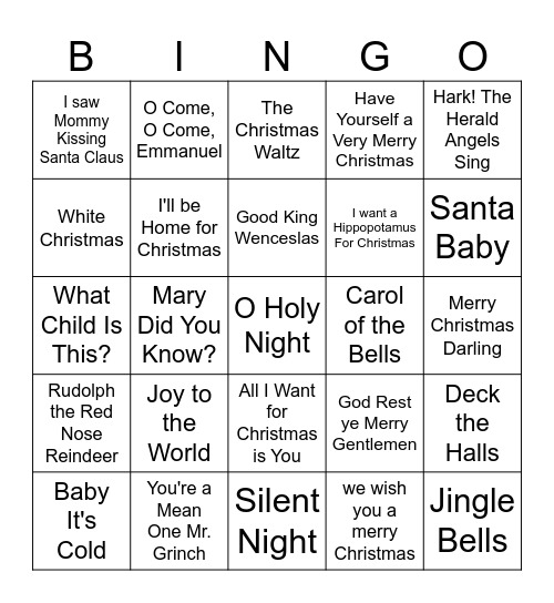 Christmas Carols Bingo Card