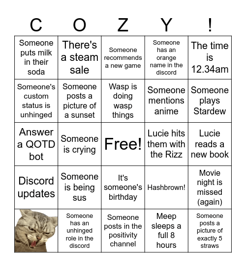 Cozy Corner Bingo Week 2 Bingo Card