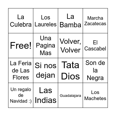 Mariachi Bingo Card