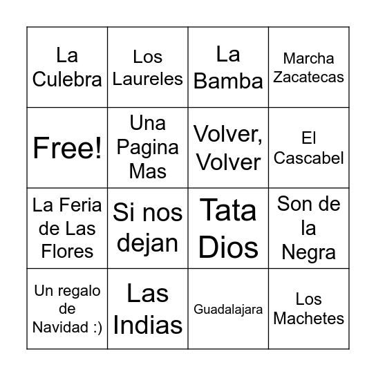 Mariachi Bingo Card