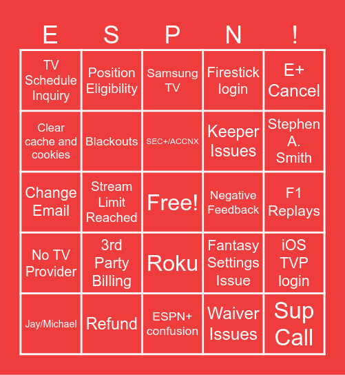 ESPN Bingo Card