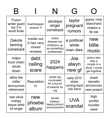 pop culture bingo 2024 Bingo Card