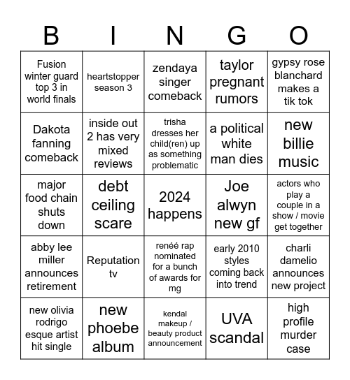 pop culture bingo 2024 Bingo Card