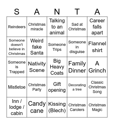 Generic Christmas Movie Bingo Card