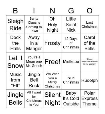 Holiday Music Bingo Card