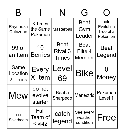 Untitled Bingo Card