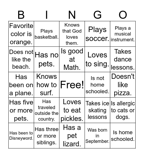 Find someone who... Bingo Card